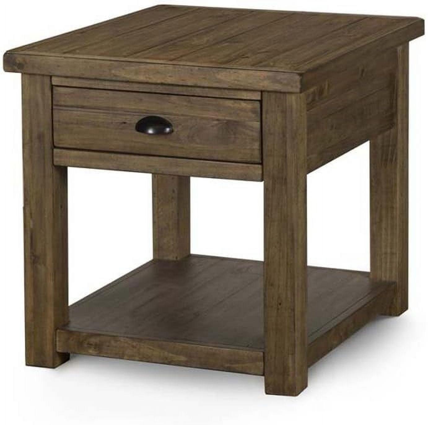 Rustic Warm Nutmeg Pine Wood End Table with Storage