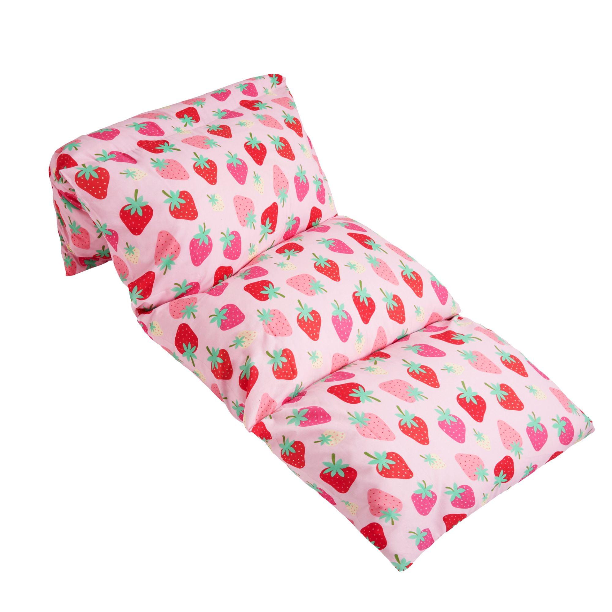 Strawberry Patch Pink Cotton Kids Pillow Lounger