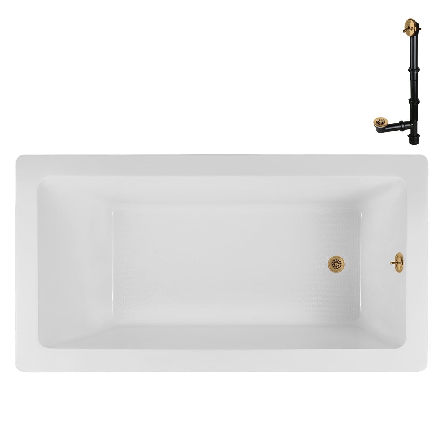 60" x 32" Acrylic Soaking Drop-In Bathtub, Drain Included