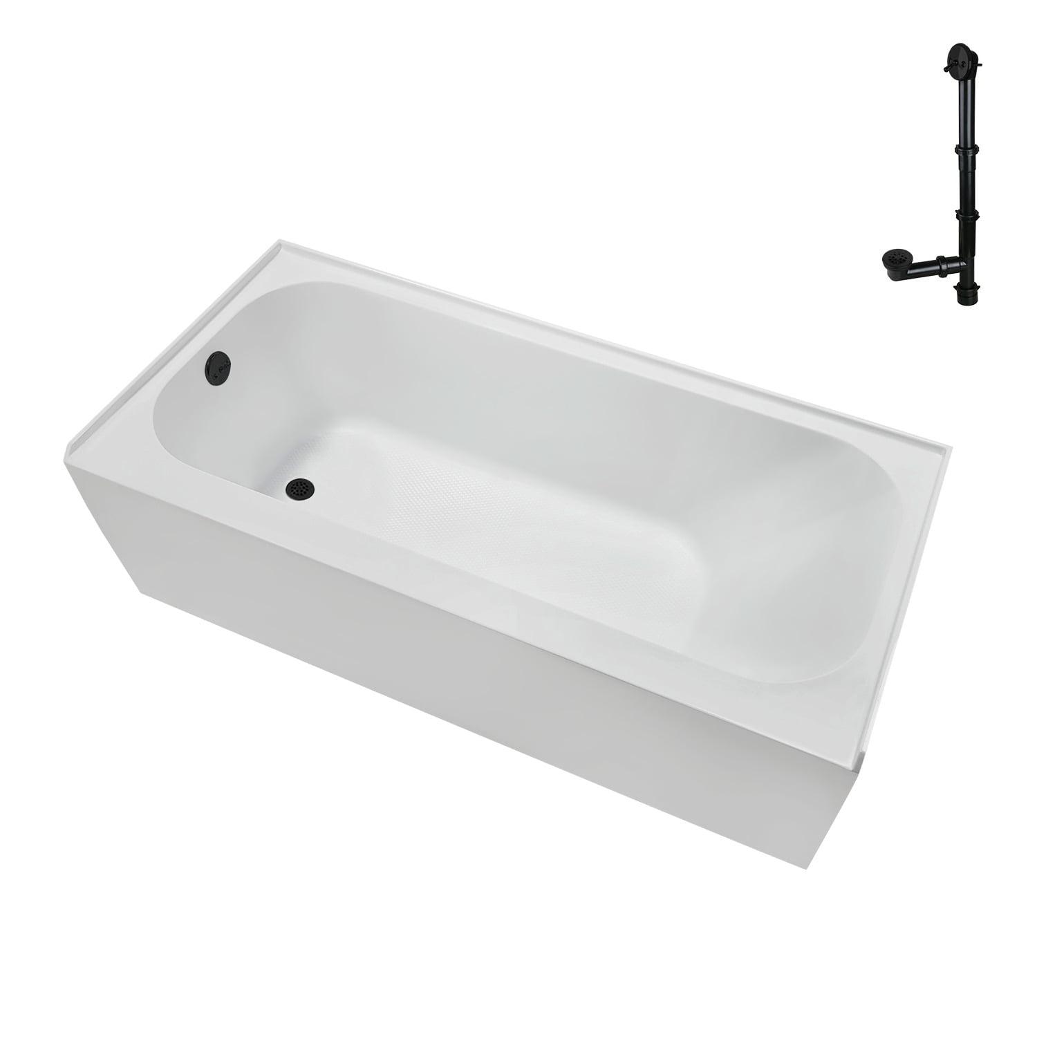 Streamline NAL-5280-BL 66 in. x 32 in. Acrylic Left-Hand Drain Alcove Bathtub in Glossy White With External Drain in Matte Black