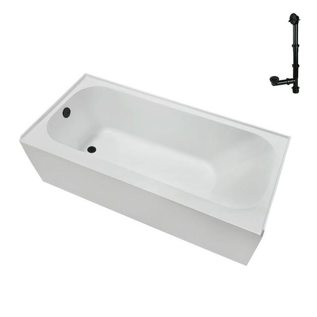 Streamline NAL-5280-BL 66 in. x 32 in. Acrylic Left-Hand Drain Alcove Bathtub in Glossy White With External Drain in Matte Black