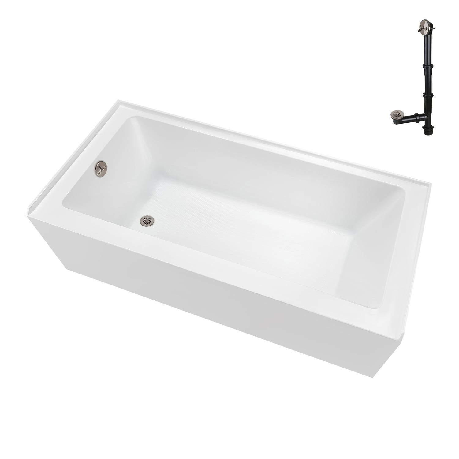 Streamline Bath Streamline 60 in. x 32 in. Acrylic Left-Hand Drain Alcove Bathtub in Glossy White With External Drain NAL-5560-BNK