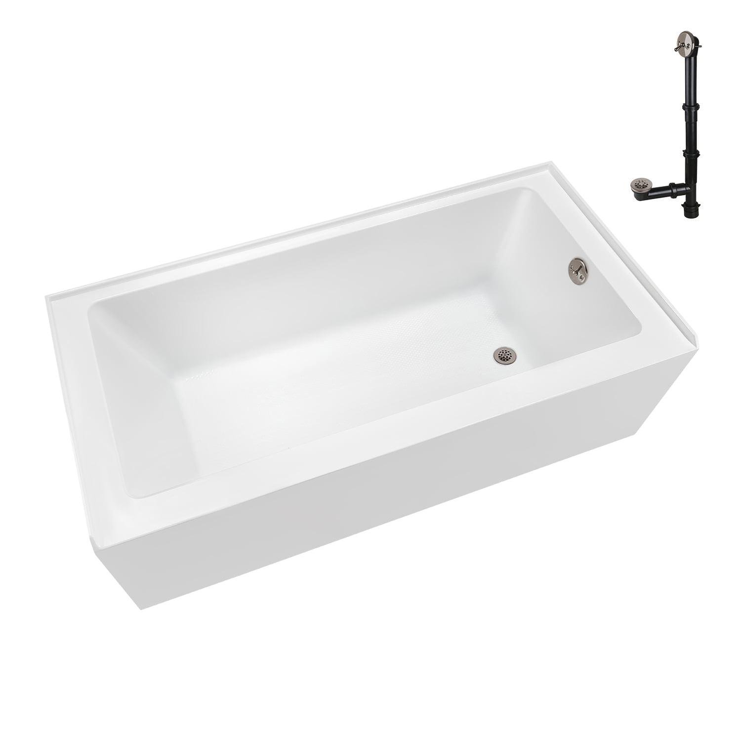 Streamline Bath Streamline 60 in. x 32 in. Acrylic Right-Hand Drain Alcove Bathtub in Glossy White With External Drain NAL-5580-BNK