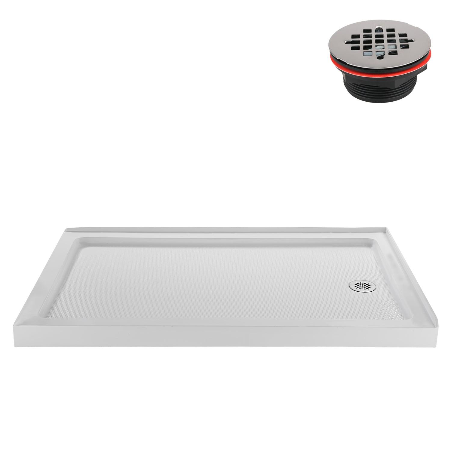 Glossy White Rectangular Acrylic Shower Base with Round Drain