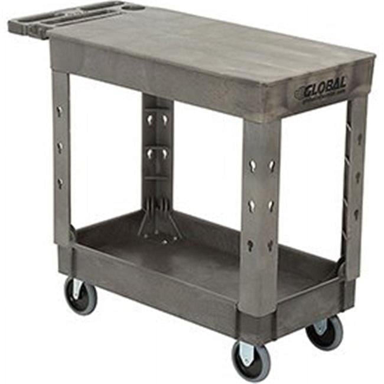 Strength Plastic 2 Flat Shelf Service & Utility Cart, 38 x 17.5, 5 in. Rubber Casters - Gray