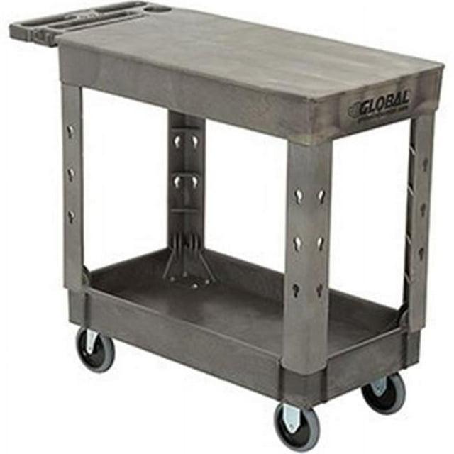 Strength Plastic 2 Flat Shelf Service & Utility Cart, 38 x 17.5, 5 in. Rubber Casters - Gray