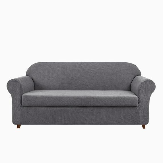 Subrtex Stretch 2-Piece Textured Plaid Sofa Slipcover, Gray