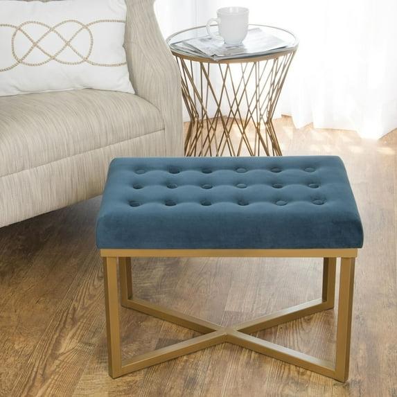 Rectangle Ottoman: Gold Metal X Base & Padded Seat for Family Room - HomePop