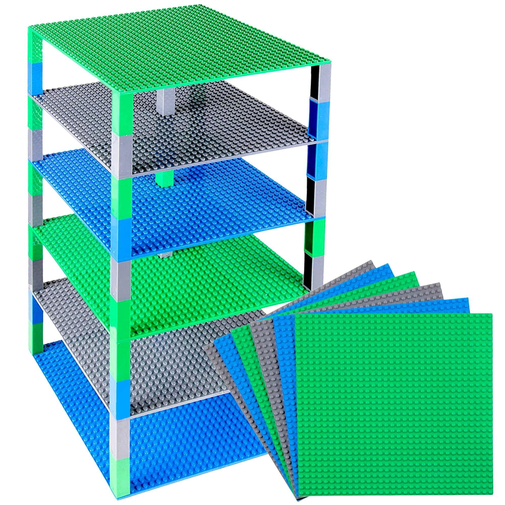 Strictly Briks Toy Building Block - Classic Baseplates 10" x 10" Brik Tower, 6 Baseplates & 50 Stackers in Blue Green & Gray, 56 Pc