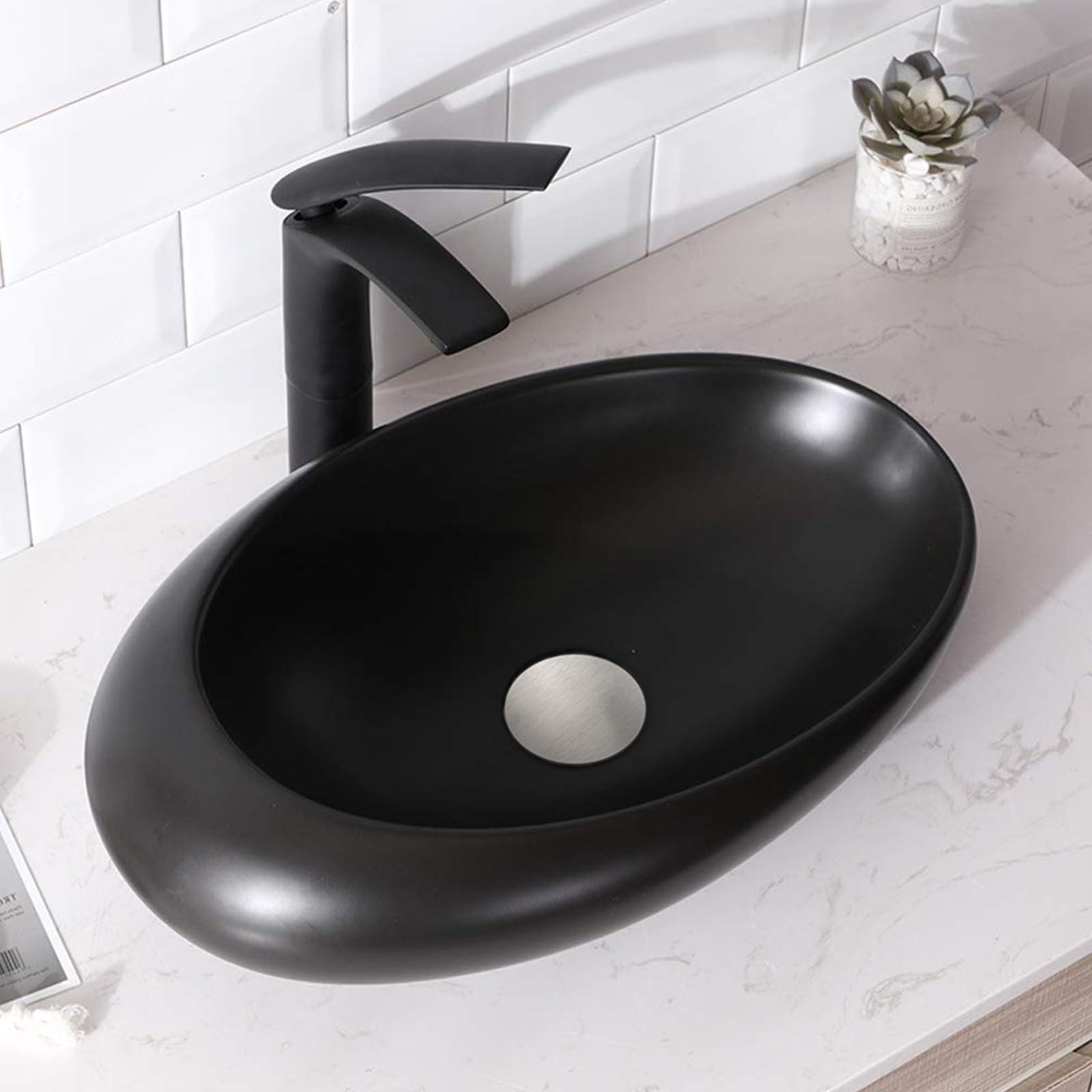 Matte Black Oval Ceramic Above-Counter Bathroom Sink