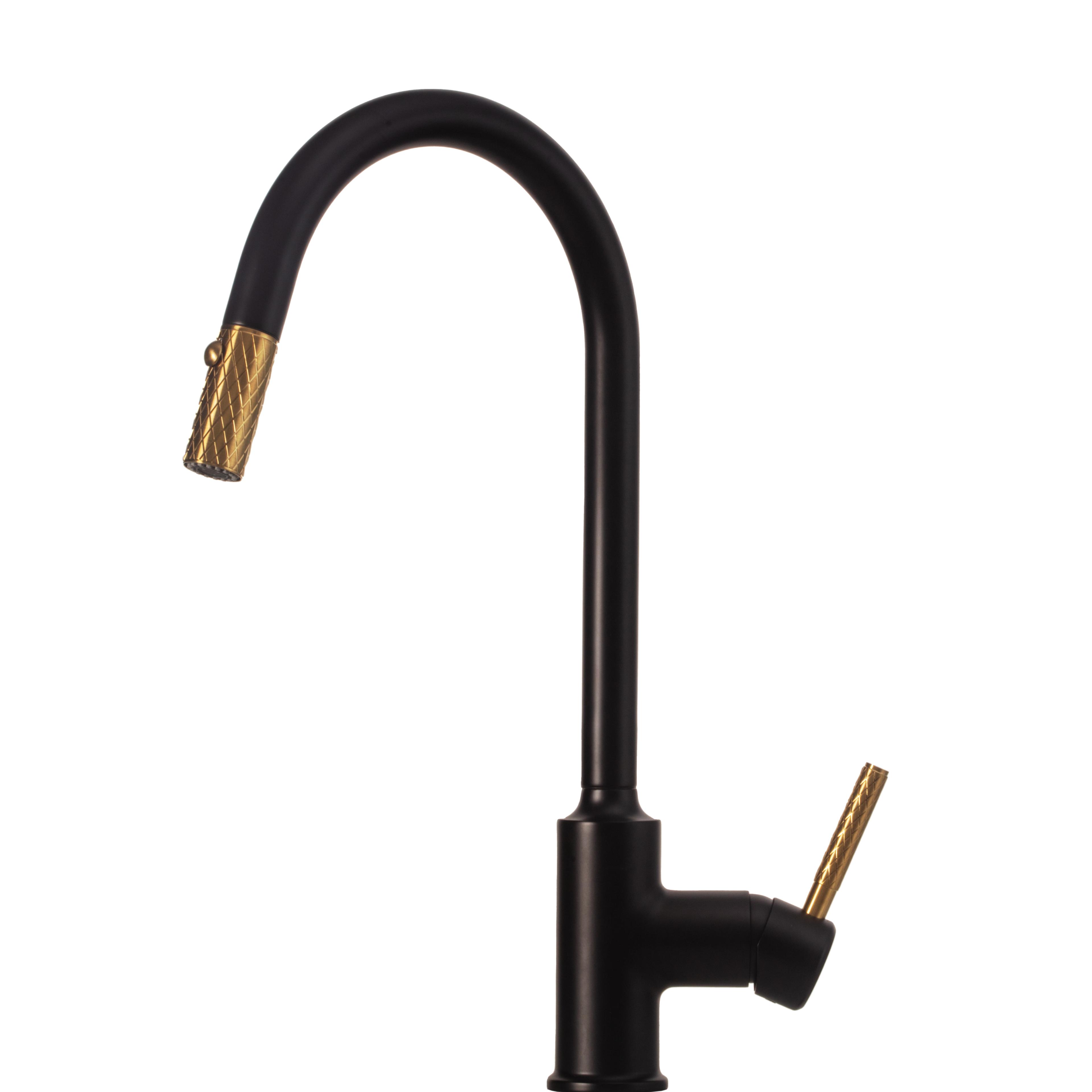 Matte Black and Brushed Gold Stainless Steel Pull Down Faucet