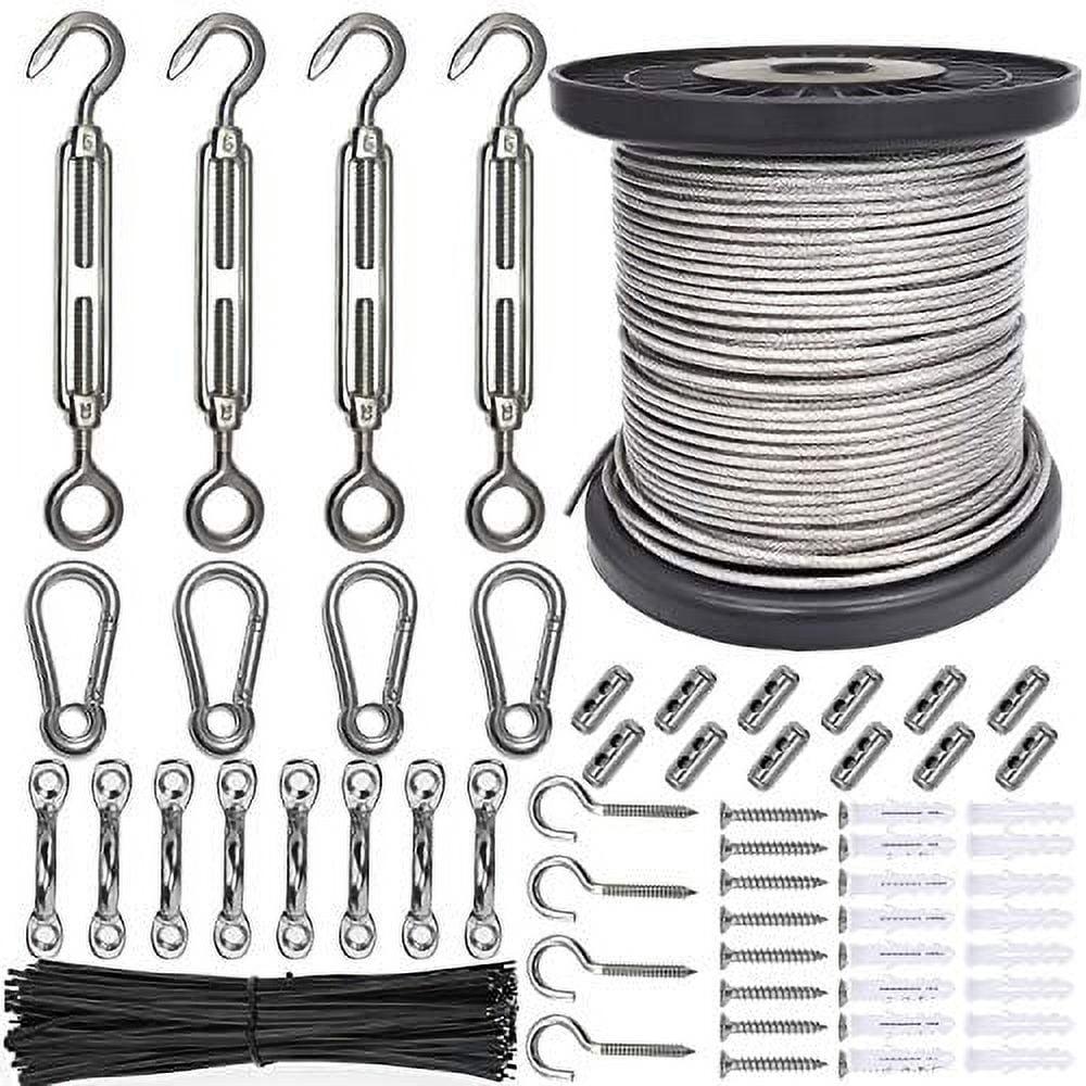 182ft Stainless Steel Outdoor String Light Hanging Kit with Turnbuckles and Hooks