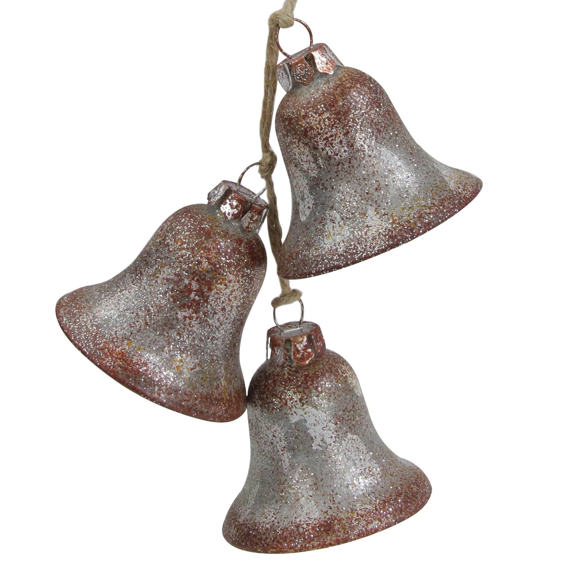 String of Silver and Brown Retro Bells Glass Christmas Ornaments 6"