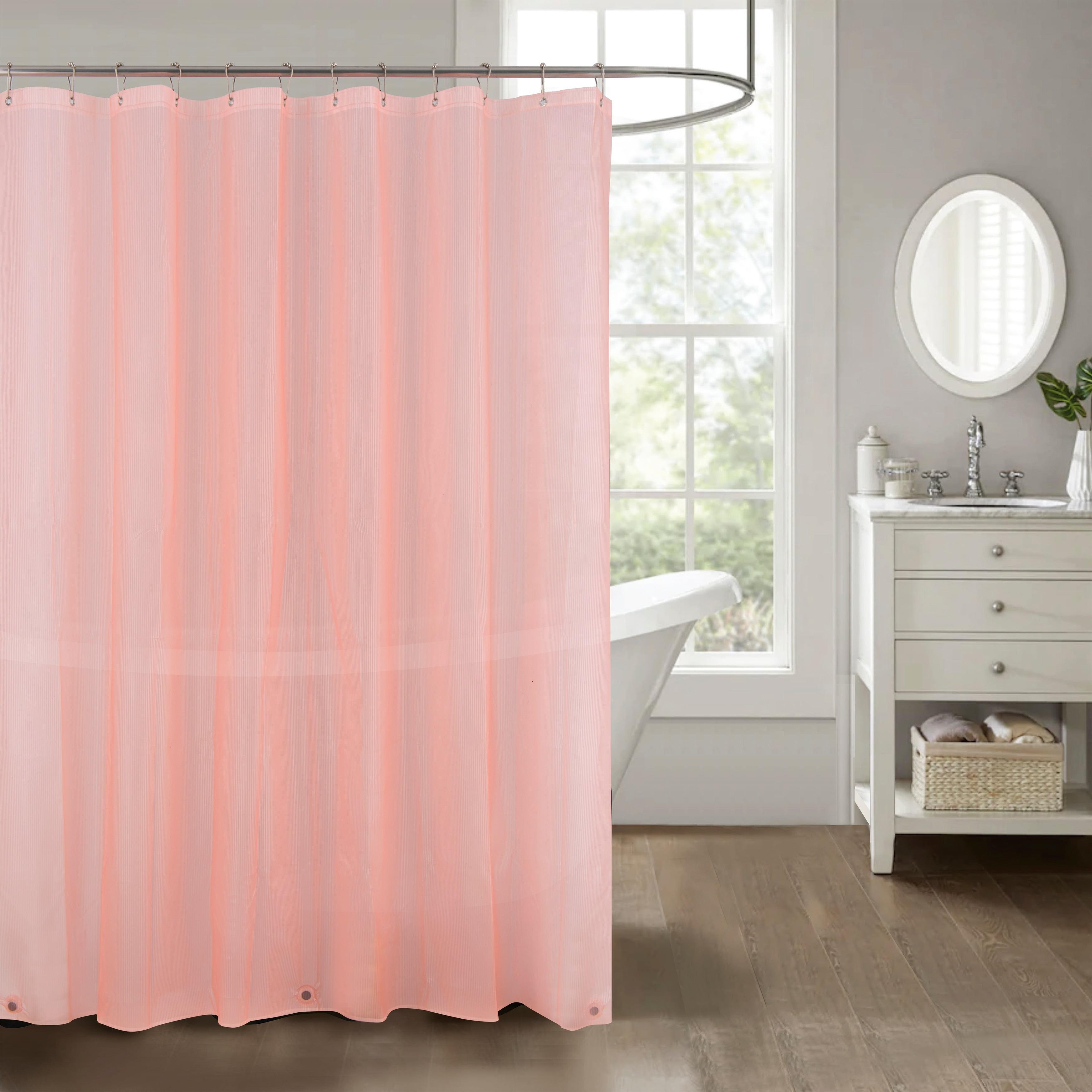 Stripe Embossed Peva Shower Curtain Liner with Magnets Blush