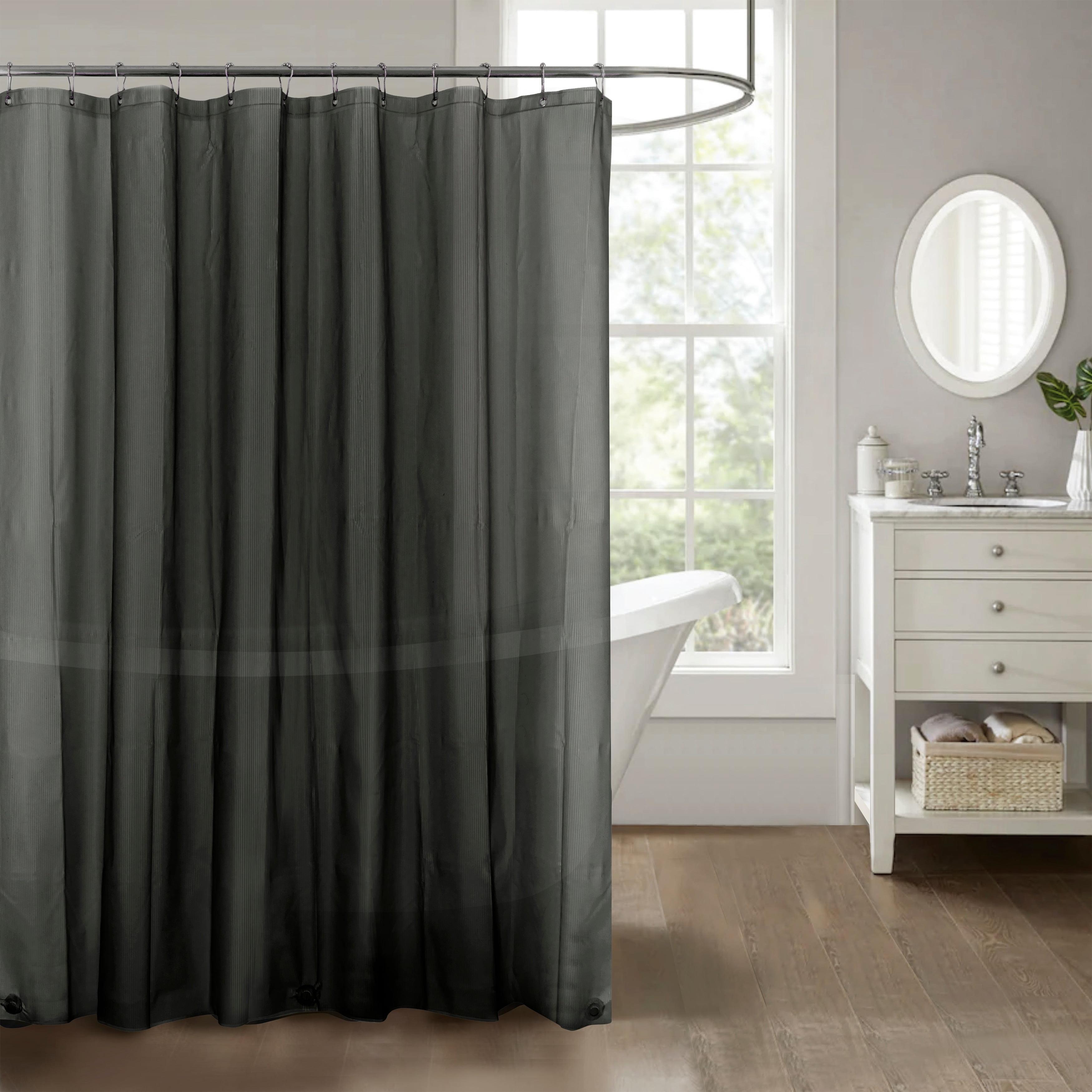 Stripe Embossed Peva Shower Curtain Liner with Magnets Grey
