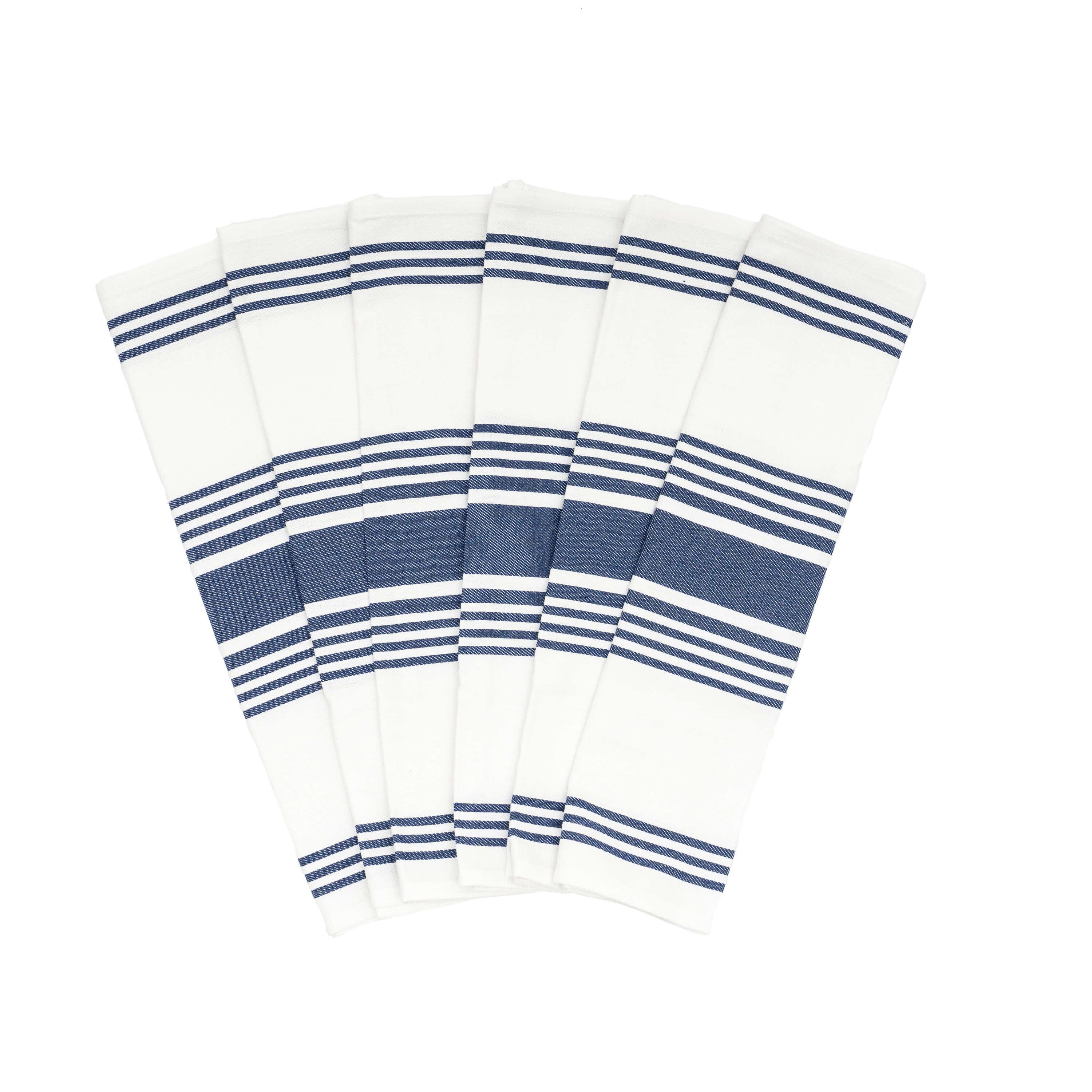 Blue and White Striped Cotton Kitchen Towels Set of 6