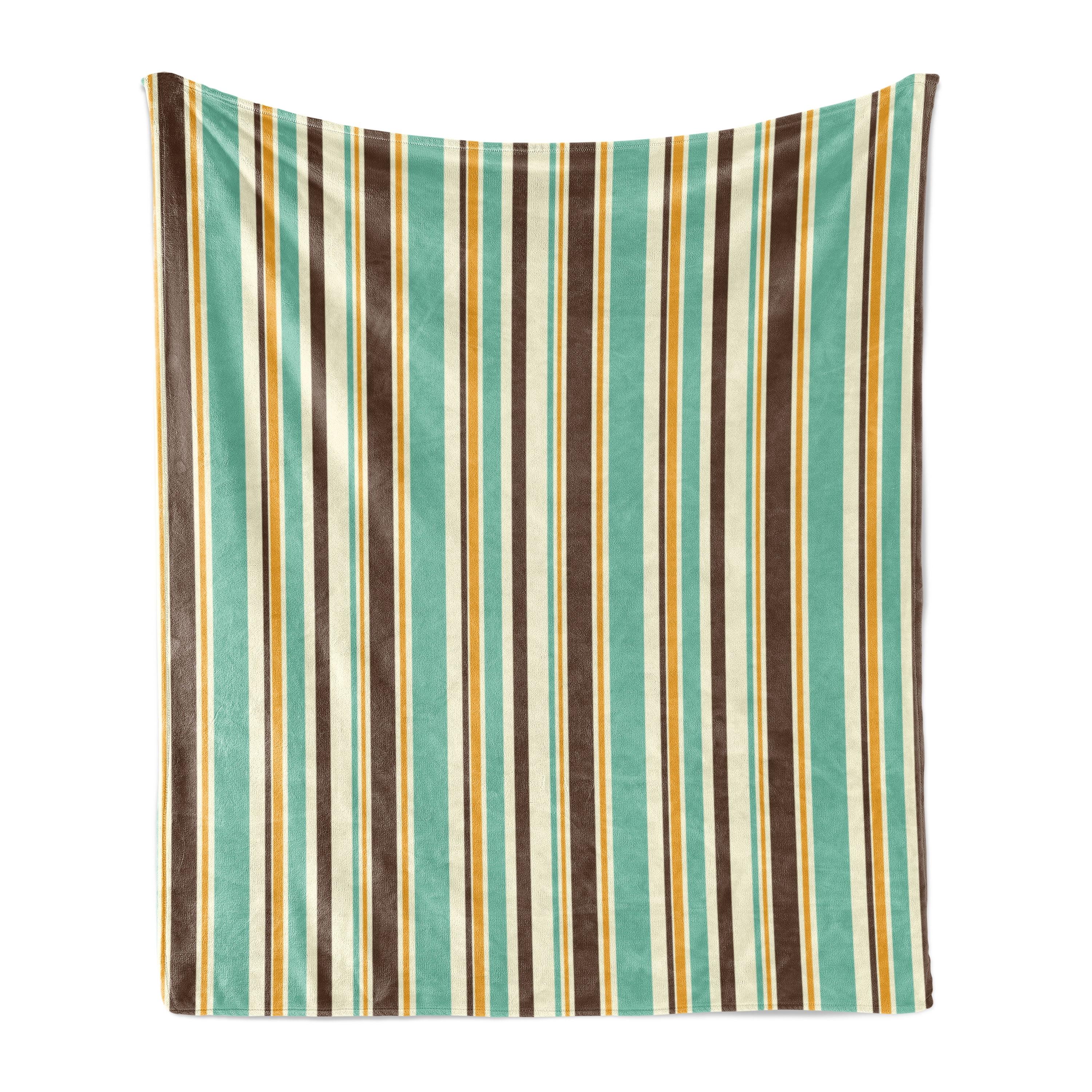 Ambesonne Striped Fleece Throw Blanket Nostalgic Fashion Art Brown Teal