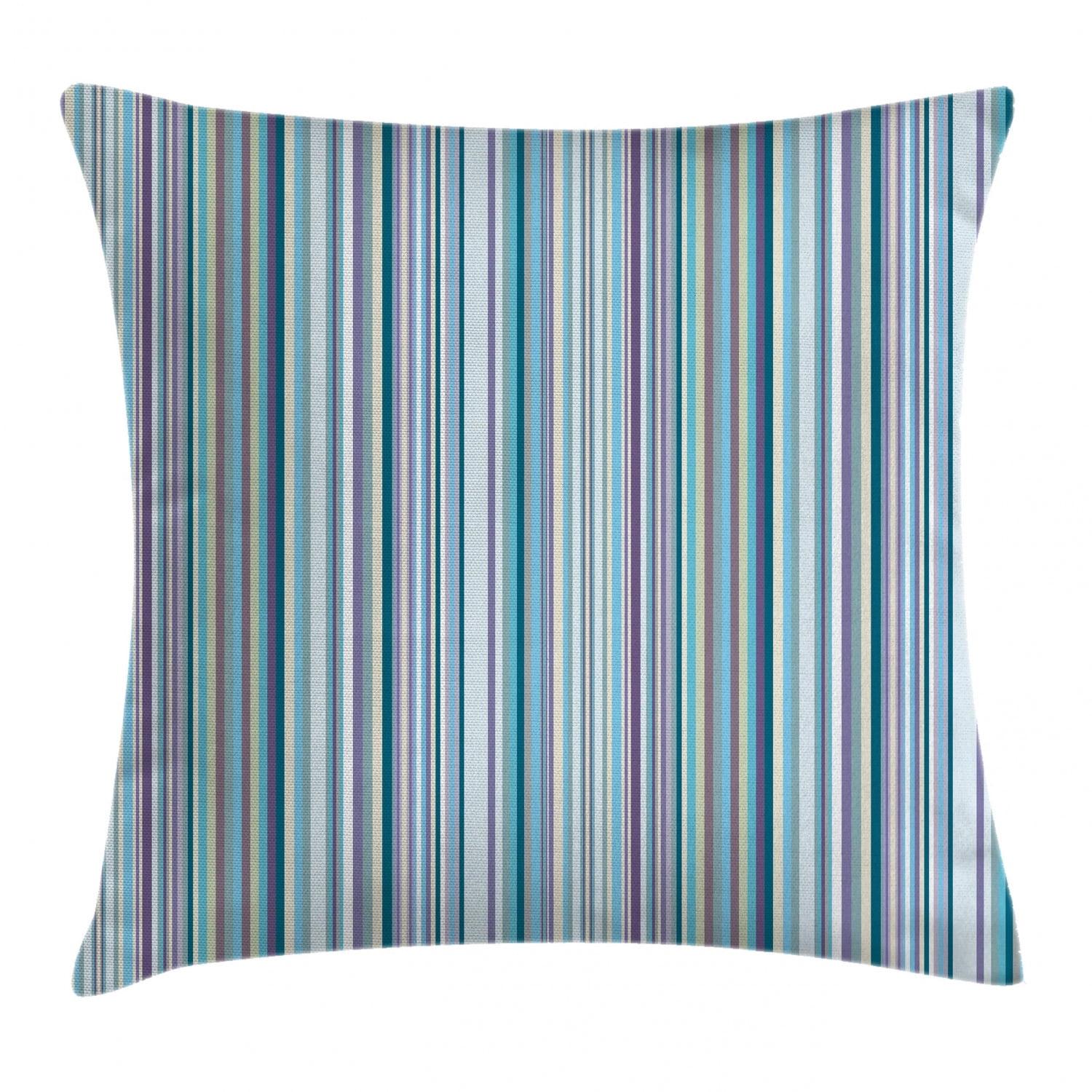 Striped Throw Pillow Cushion Cover, Blue Purple Teal Aqua Lavender Colored Vertical Stripes Geometric Abstract Vintage, Decorative Square Accent Pillow Case, 16 X 16 Inches, Multicolor, by Ambesonne