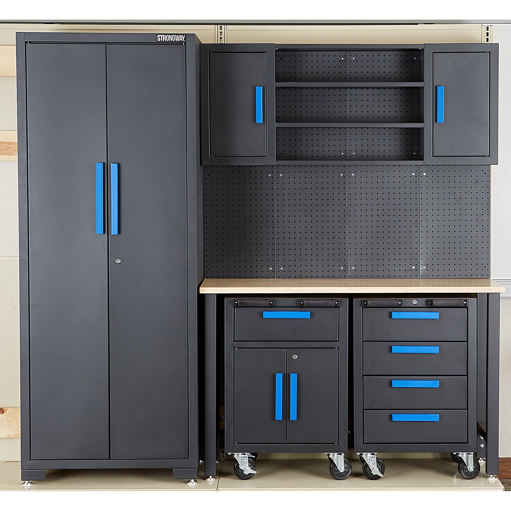 Strongway 6-Pc. Steel Garage Storage System with Drawers, Pegboard, Shelves, Tabletop, 2 Rolling Cabinets, 81.5in. x 75.7in.