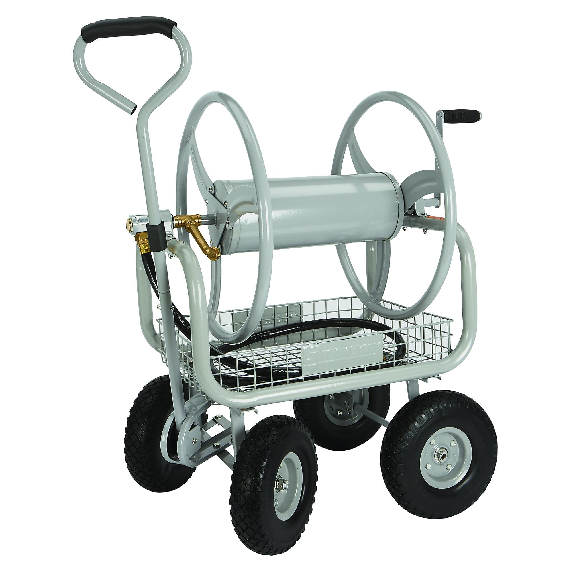 Gray Alloy Steel 400ft Hose Reel Cart with Flat-Free Tires