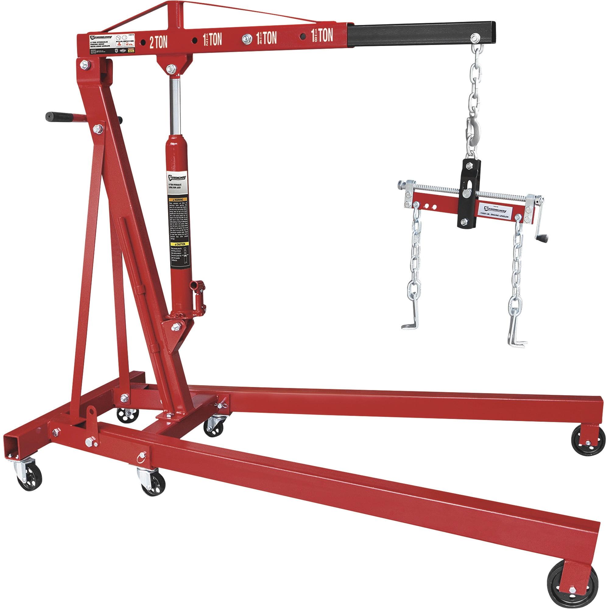 Strongway Red Hydraulic 2-Ton Engine Hoist with Load Leveler