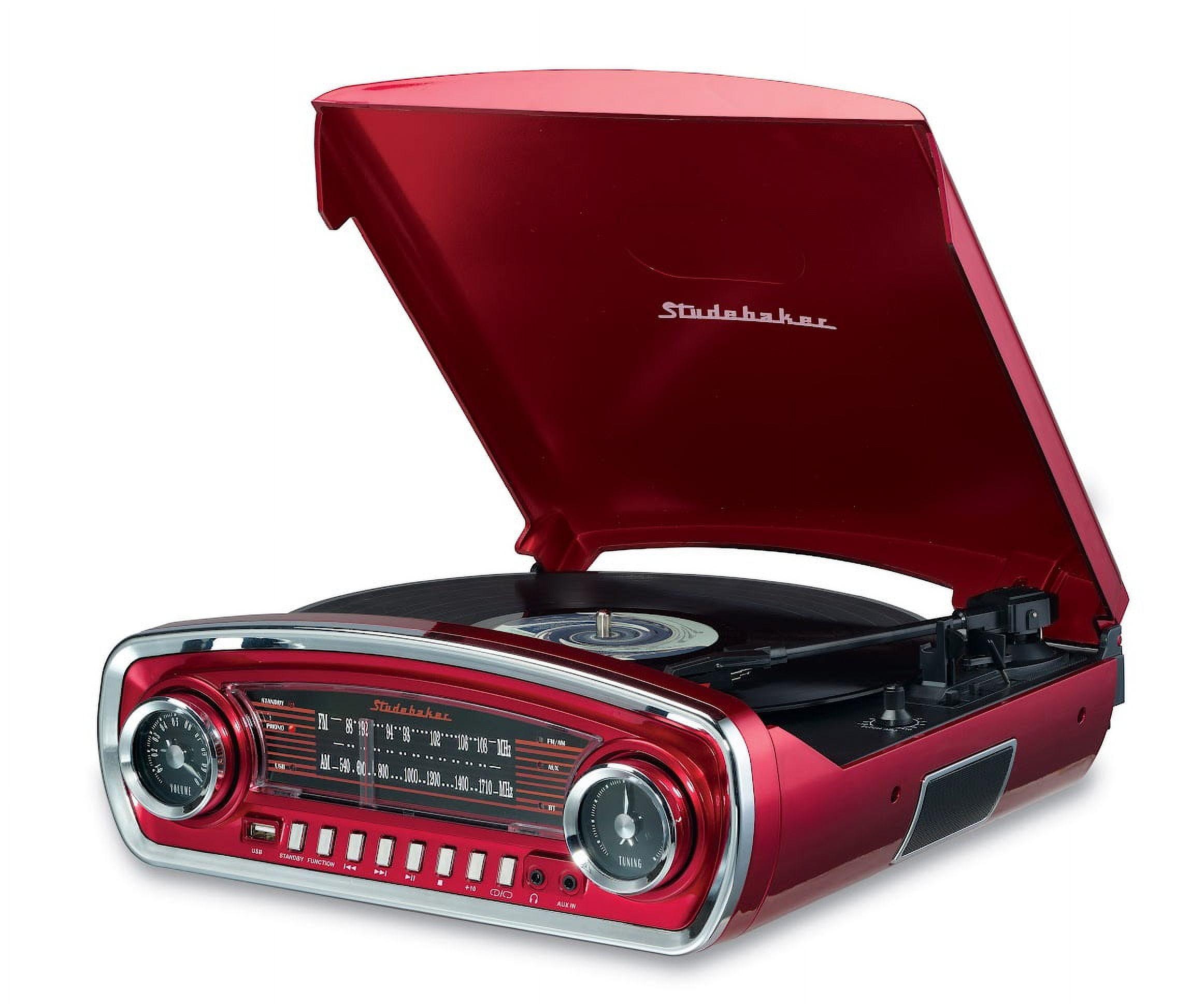 Studebaker 3-Speed Pitch Control Turntable with Bluetooth Receiver and Radio - Red (SB6057R)