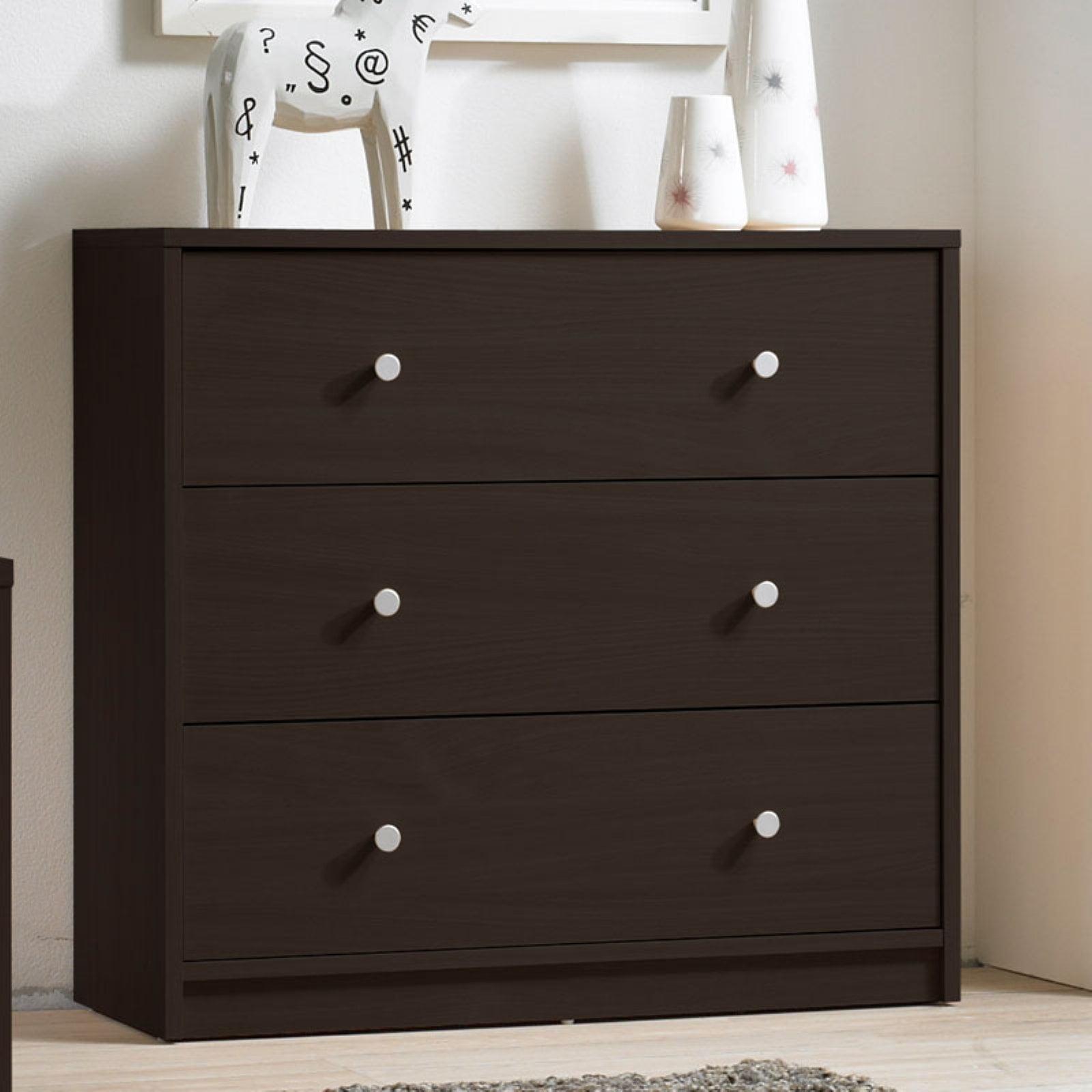 Sleek Portland Black Engineered Wood 3-Drawer Horizontal Dresser