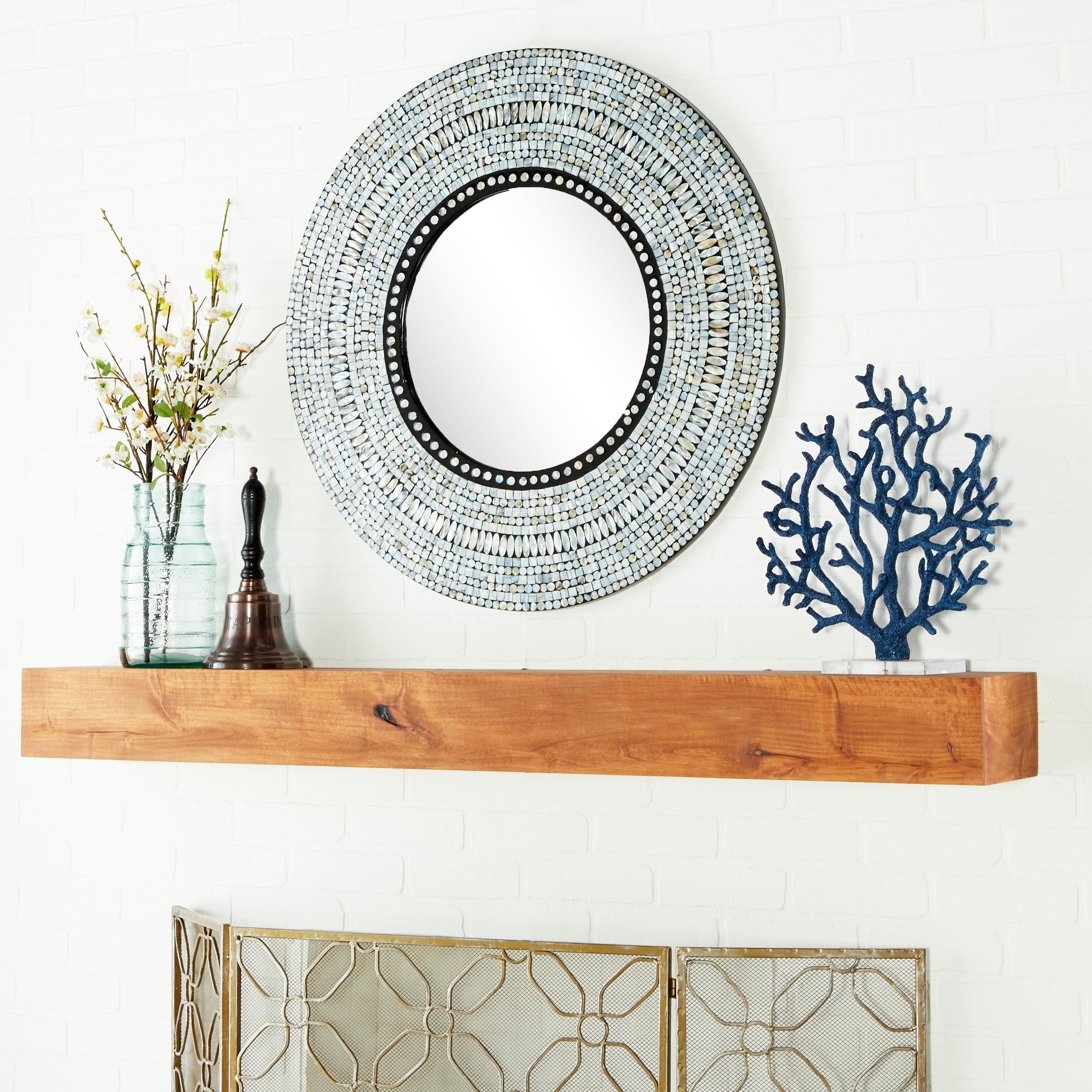 Olivia & May Wood Handmade Mosaic Wall Mirror Silver : Nautical Coastal Decor, 31.5" Round, No Assembly Required