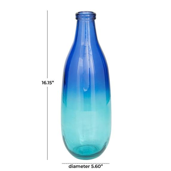 Studio 350 Recycled Glass Bottle Vase Collection Made in Spain - Multiple Sizes - Clear, Blue, Teal, Green Blue And Light Blue - Bottle Neck 5.60W x