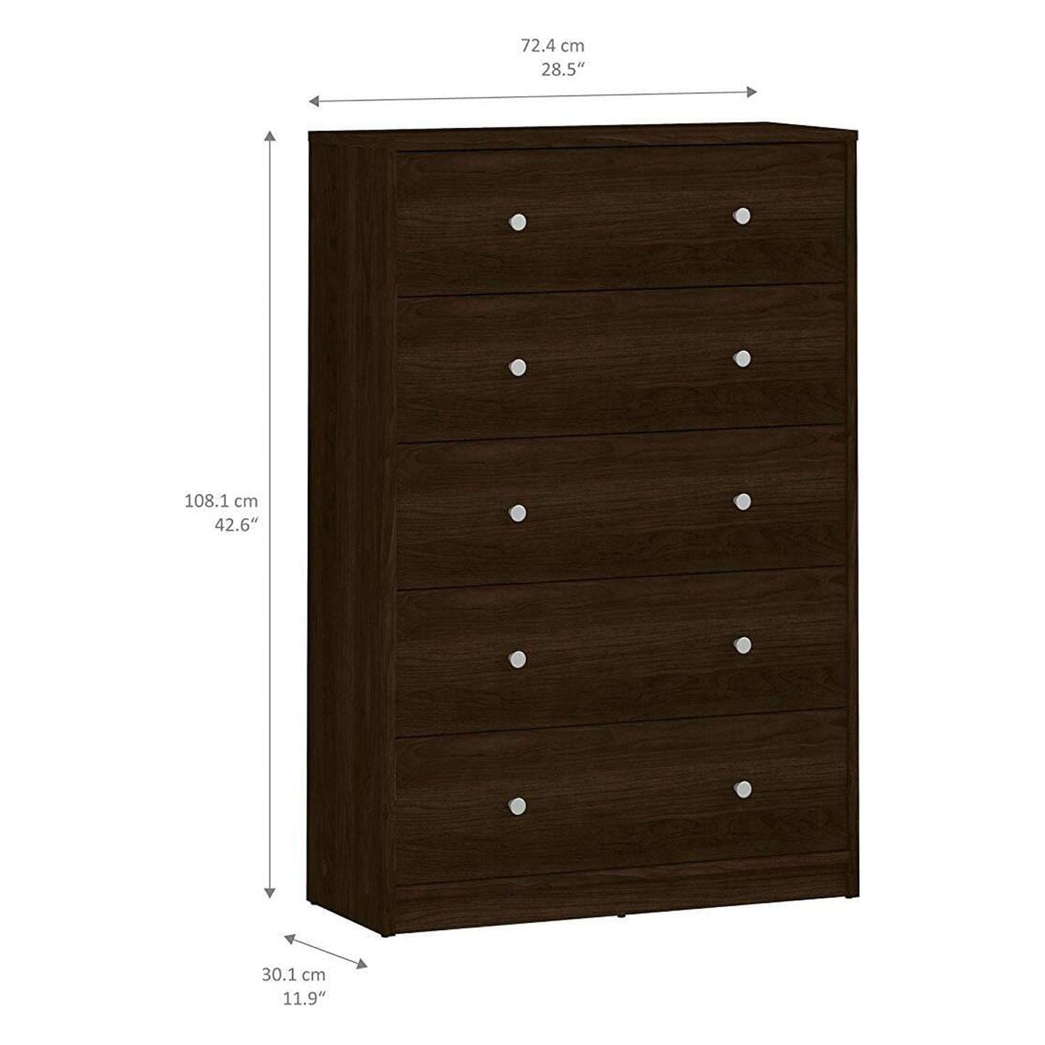 Portland Extra Deep 5-Drawer Vertical Chest in Coffee Brown