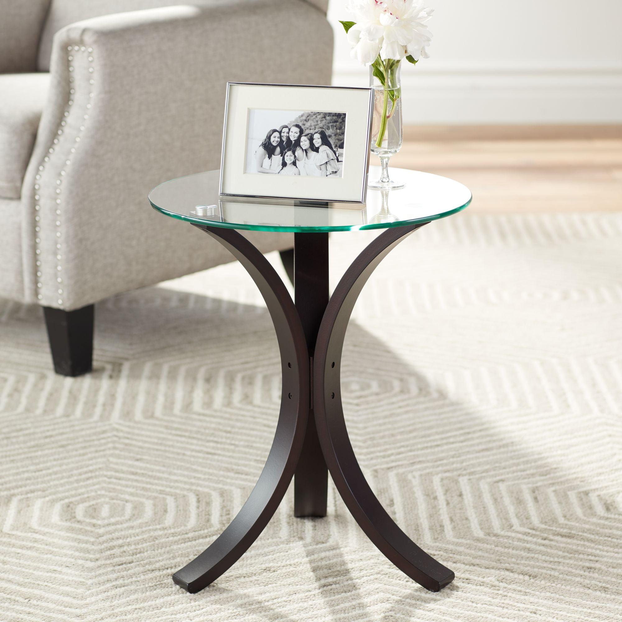 Sleek Modern Bentwood 23" Round Accent Table with Tempered Glass Top