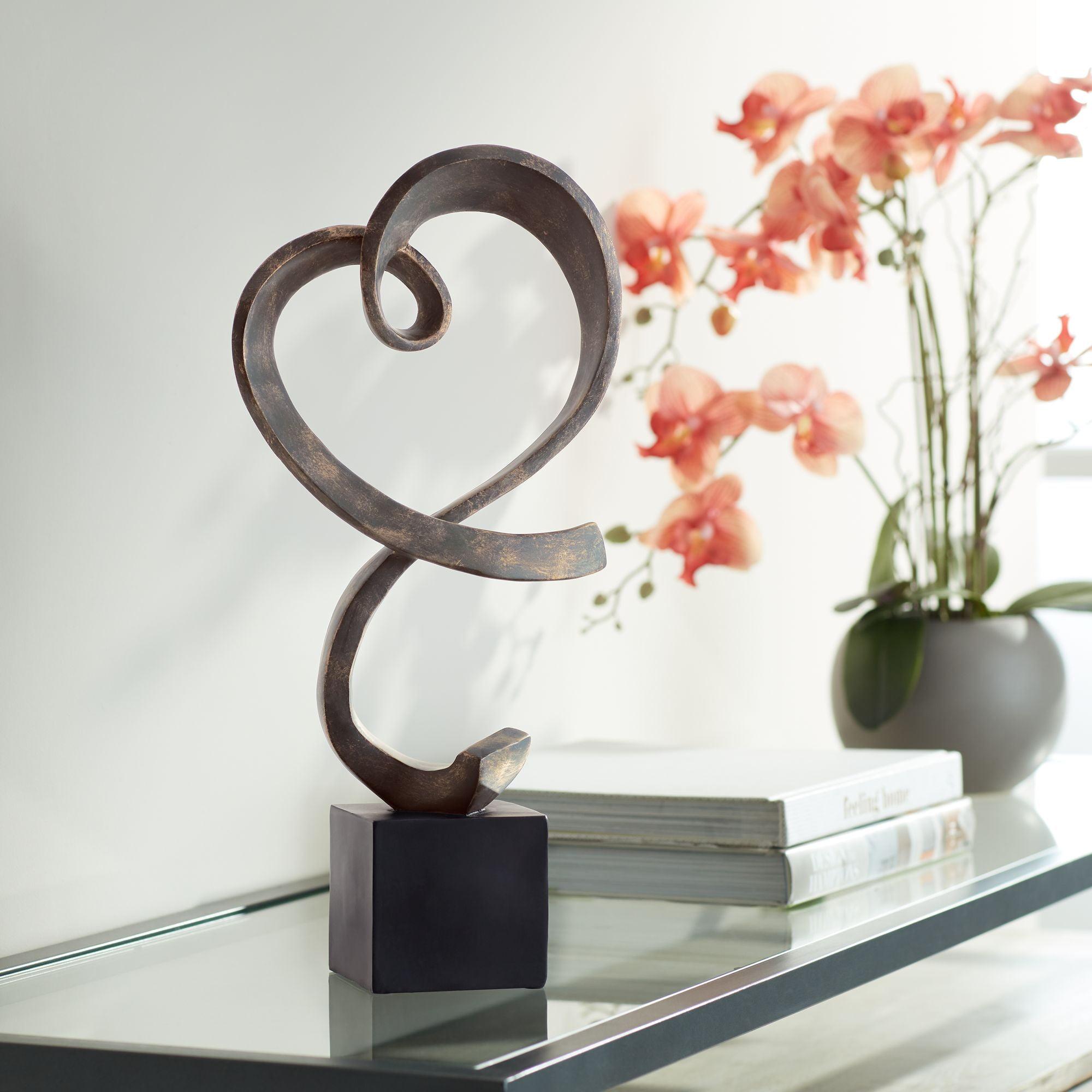 Elegant Swirling Heart 21" Resin Sculpture in Brushed Nickel