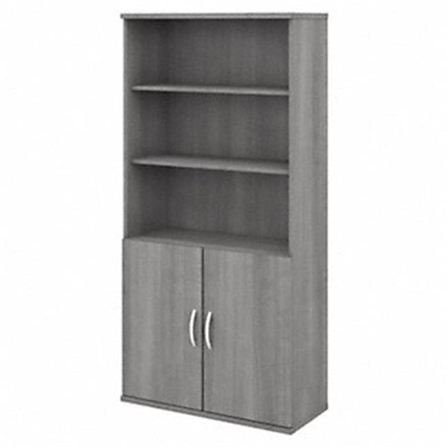 Platinum Gray 5-Shelf Bookcase with Doors and Adjustable Shelves