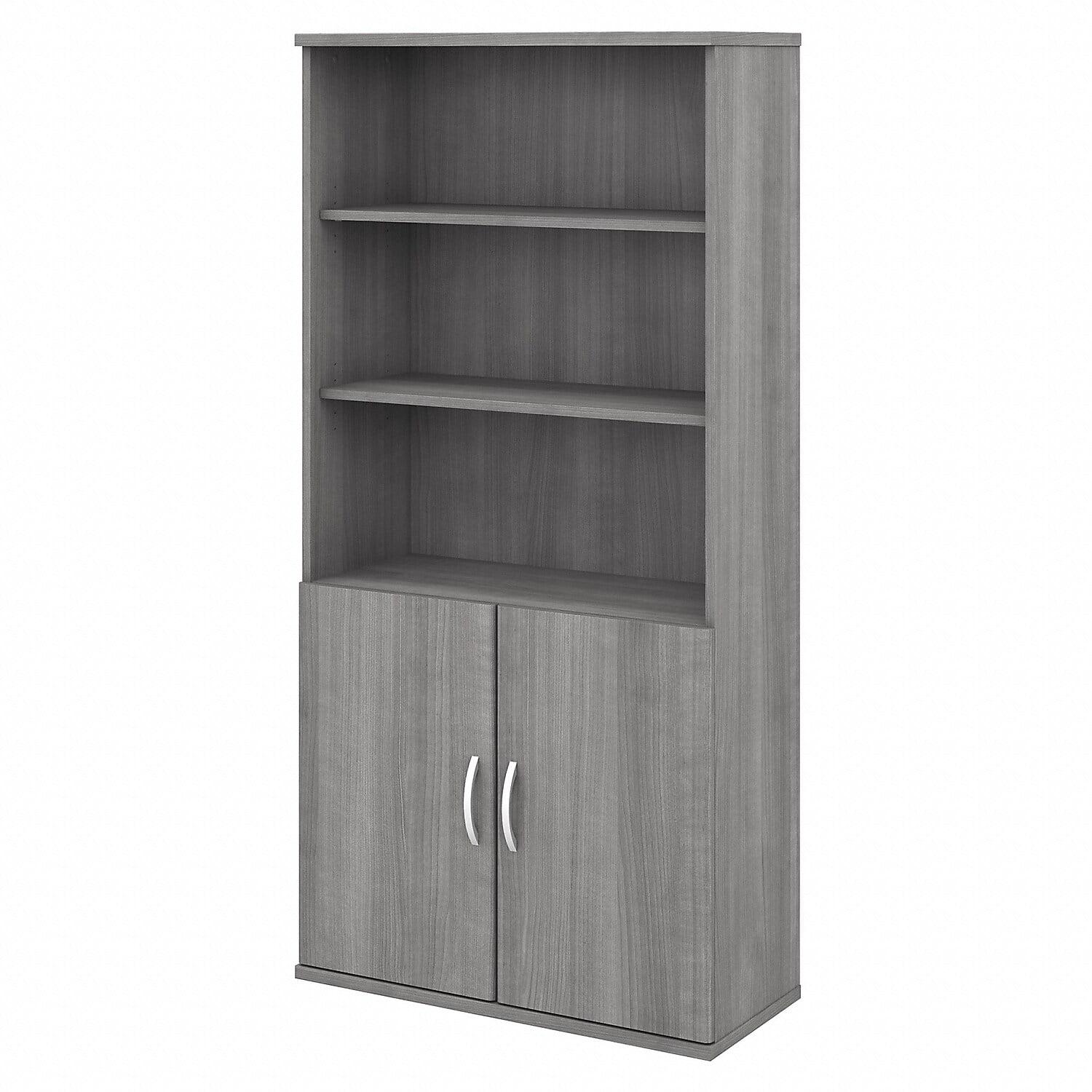 Platinum Gray 5-Shelf Bookcase with Doors and Adjustable Shelves