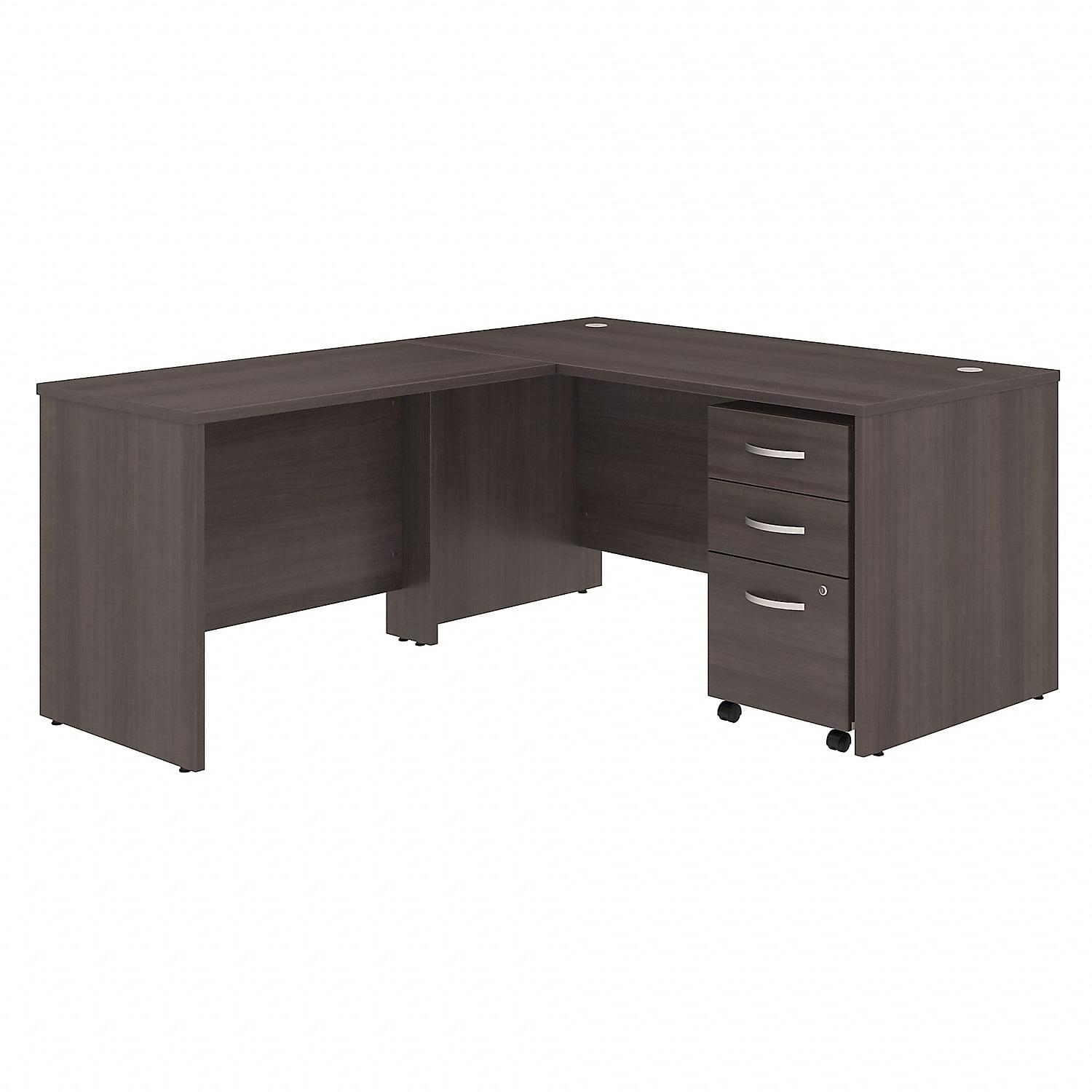 Storm Gray L-Shaped Computer Desk with Filing Cabinet