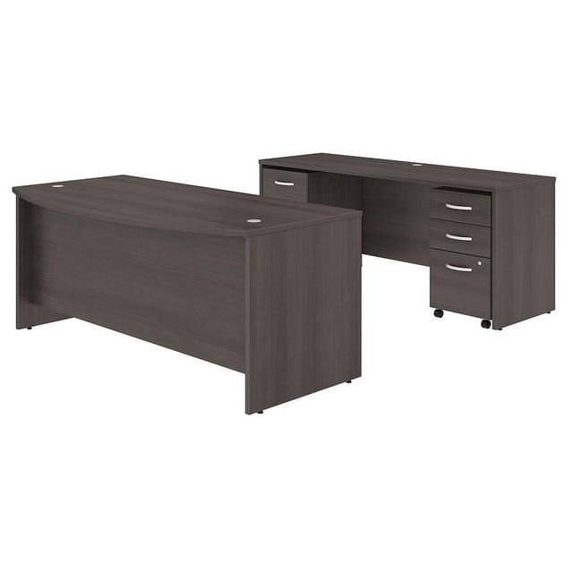 Studio C 72W x 36D Bow Front Desk and Credenza with Mobile File Cabinets