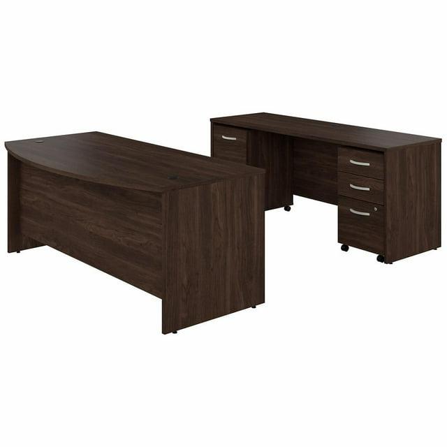 Studio C 72W x 36D Bow Front Desk and Credenza with Mobile File Cabinets