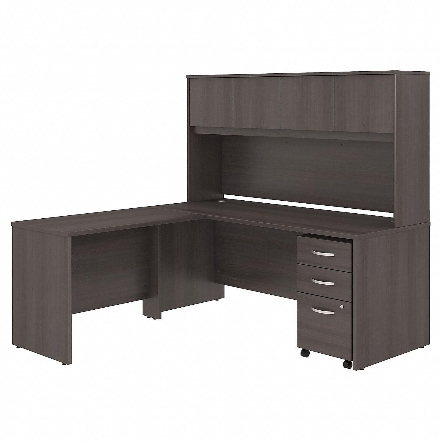 Contemporary Storm Gray L-Shaped Desk with Hutch & Cable Management