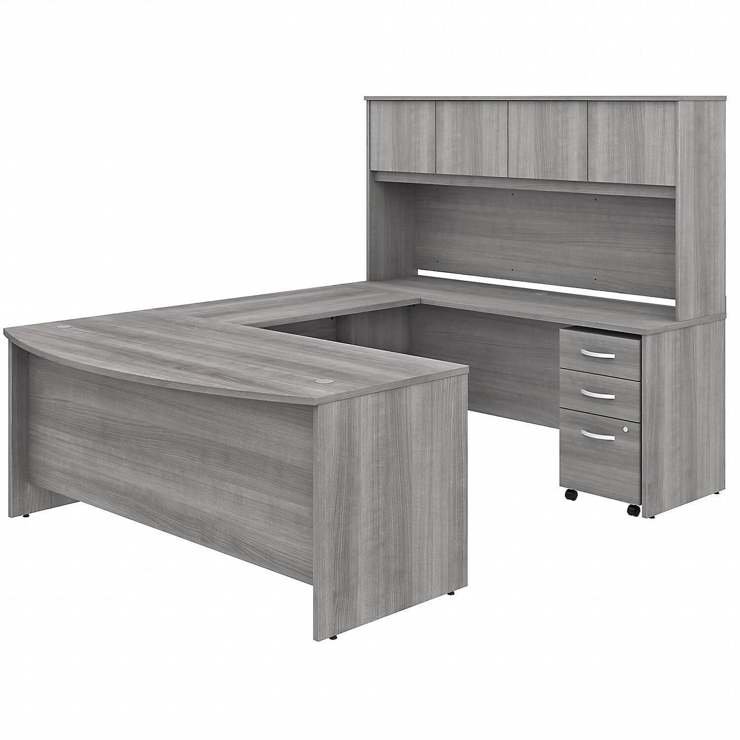 Platinum Gray Contemporary U-Shaped Office Desk with Hutch