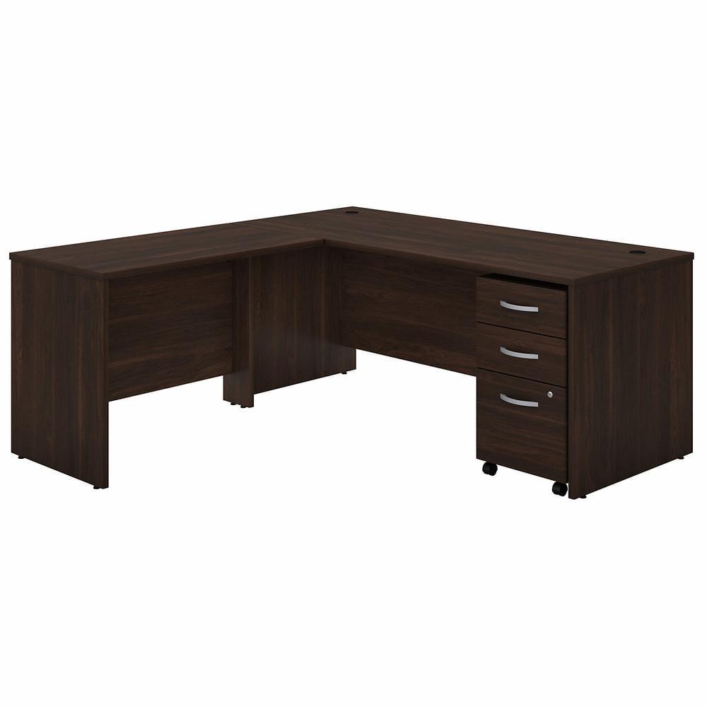 Black Walnut Corner Computer Desk with Filing Cabinet and Drawer