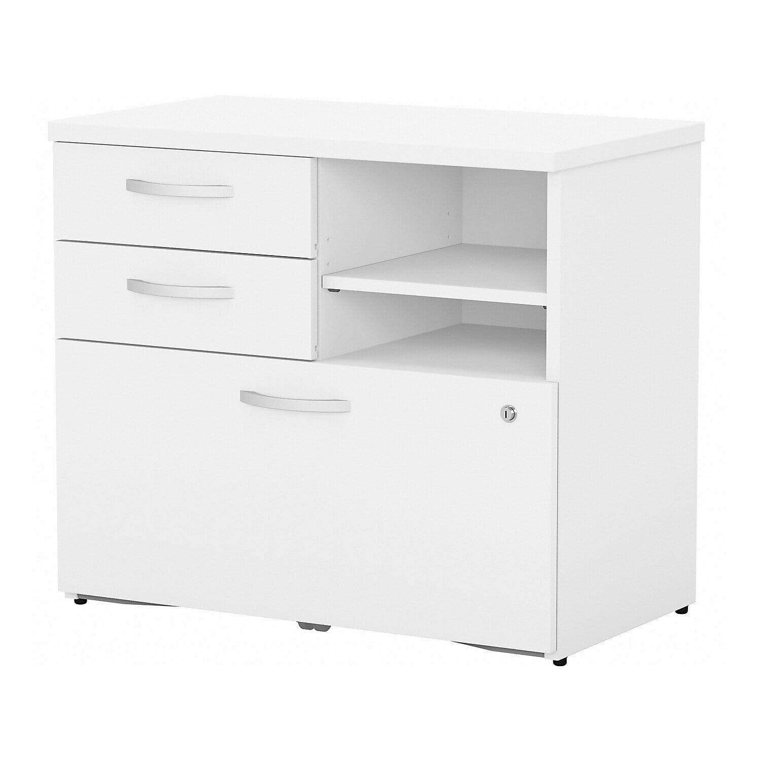 Contemporary White Engineered Wood Lateral File Cabinet with Lockable Drawers