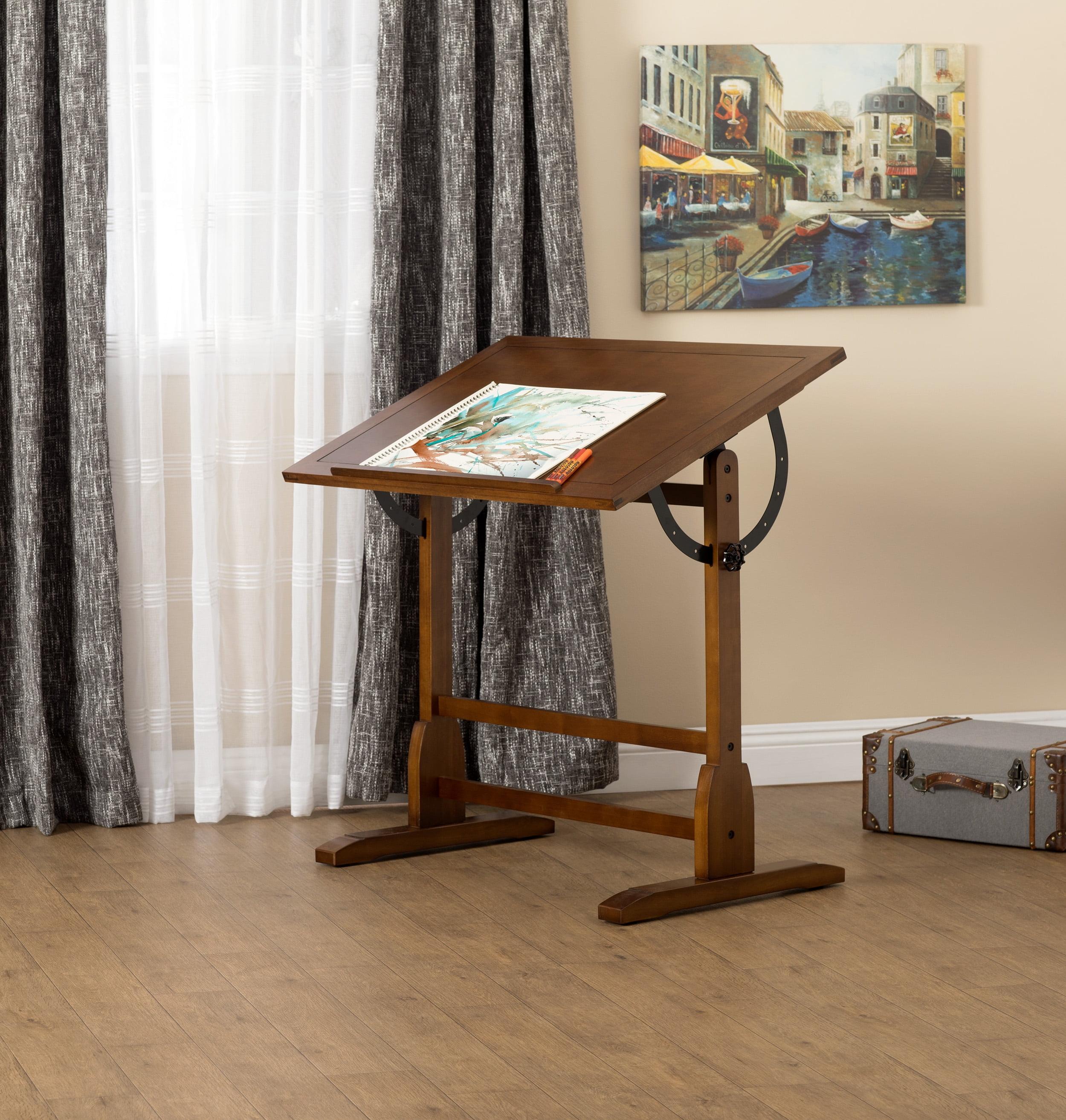 Elegant Rustic Oak Vintage Drafting Table with Adjustable Height