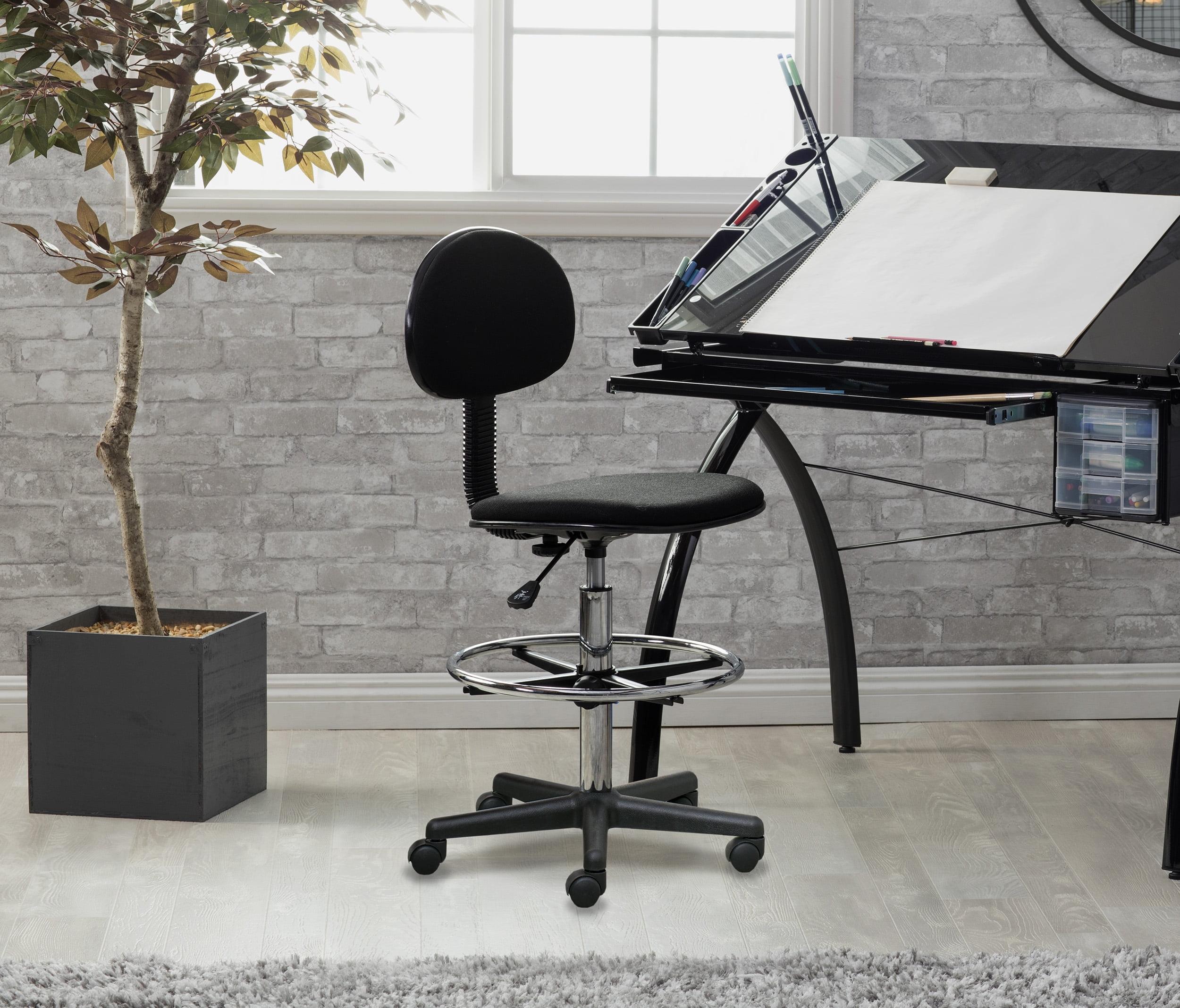 Adjustable Black Fabric Drafting Chair with Chrome Footring