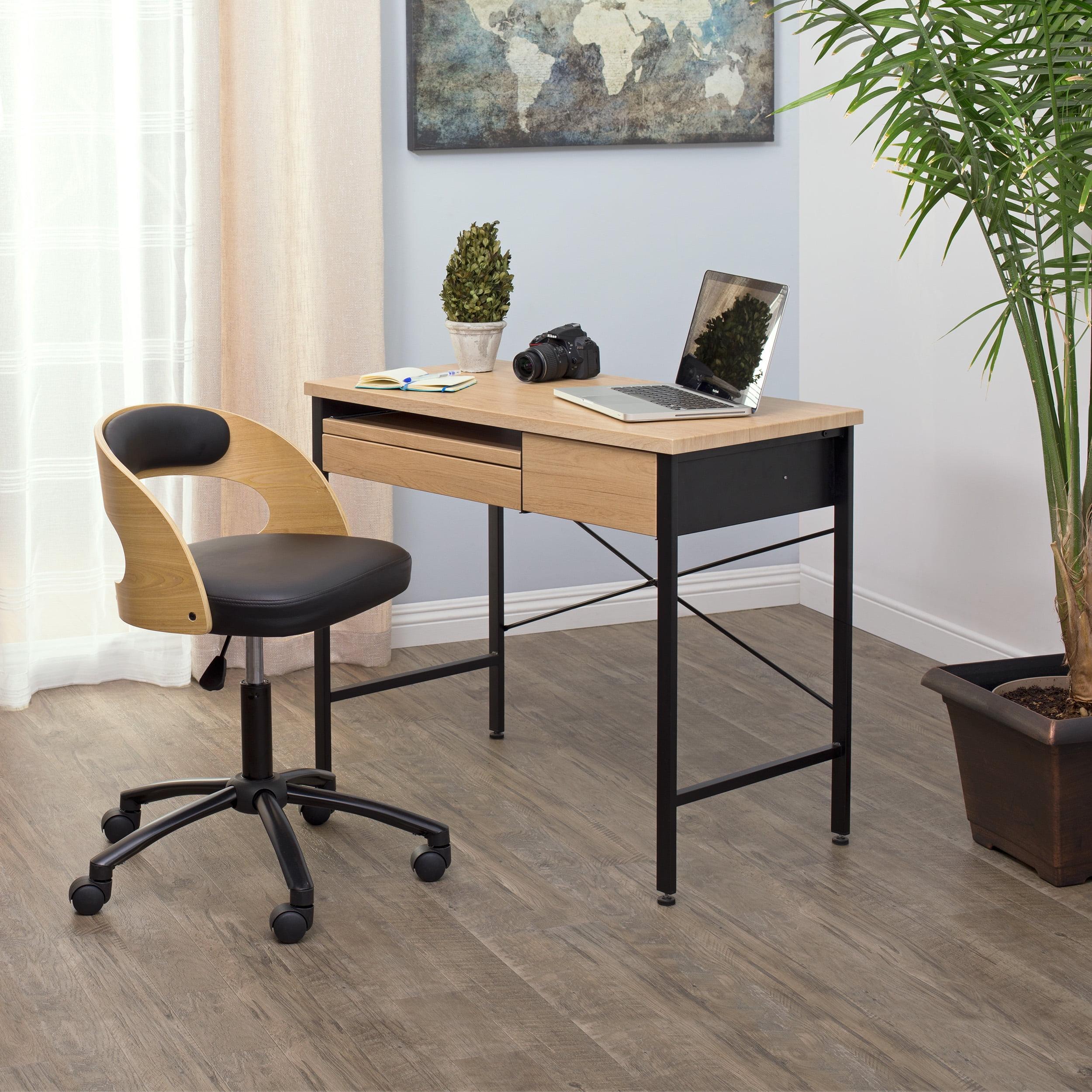 Graphite Black Steel Compact Workstation with Ashwood Drawers