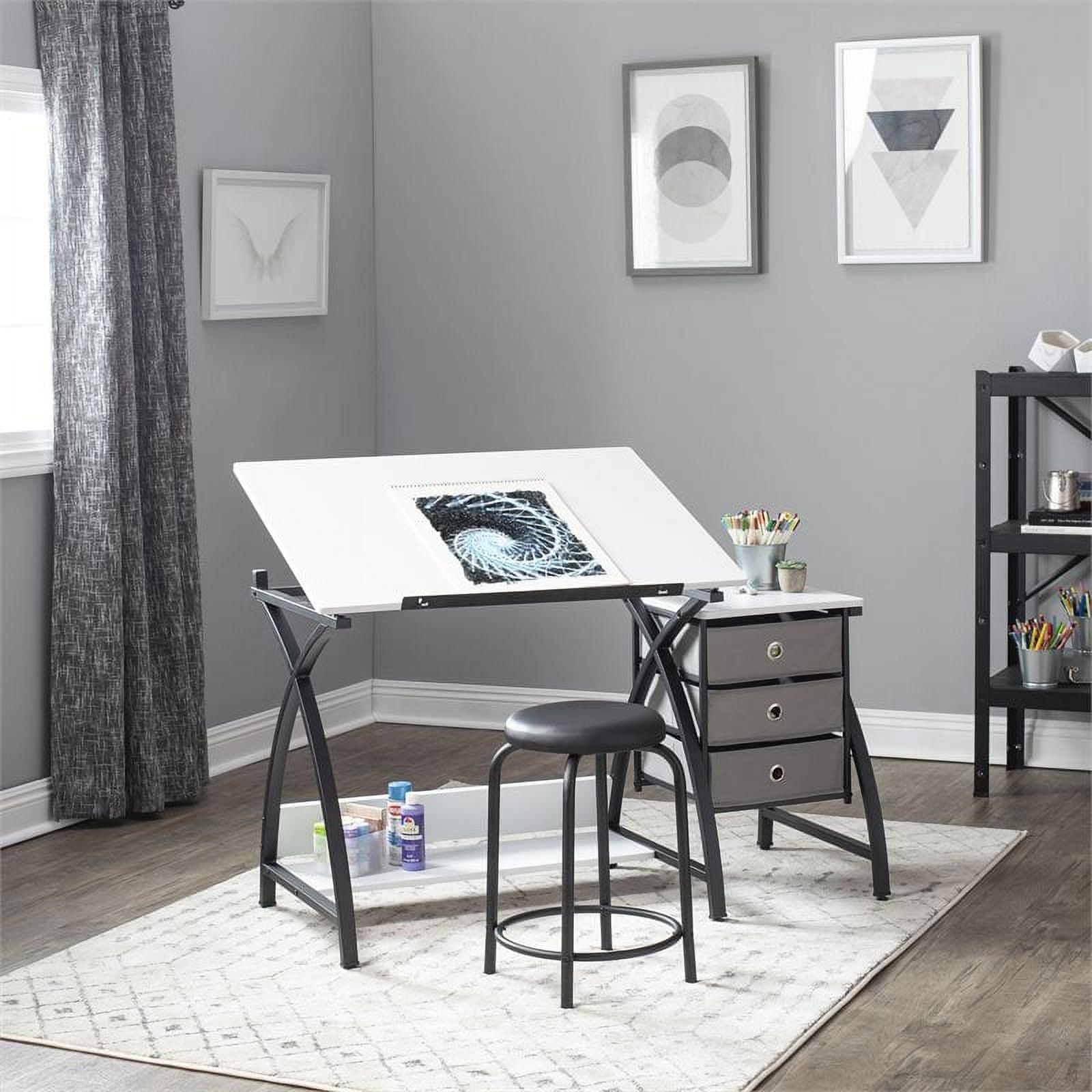 40'' Black & White Adjustable Craft Table with Storage & Padded Stool