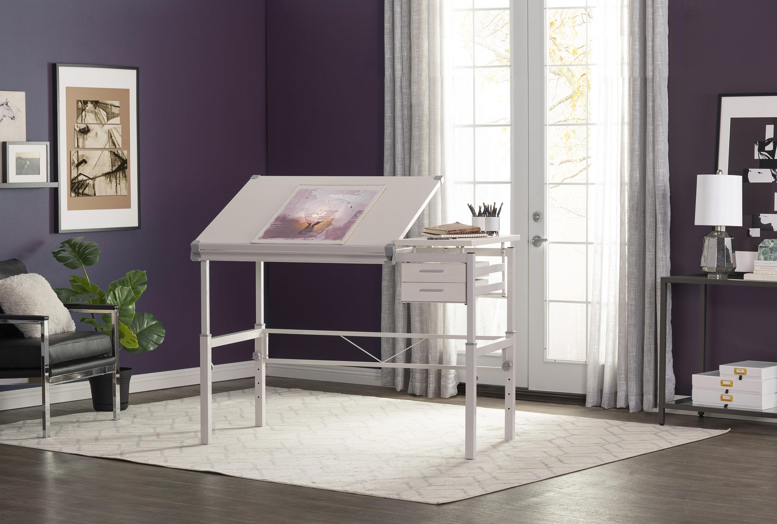 CraftMaster Adjustable Wood Drafting Table with Dual Top and Storage Drawers