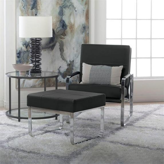 Allure Modern Blended Leather Accent Arm Chair Black/Chrome: Chrome-Finished, Padded for Comfort - Studio Designs Home