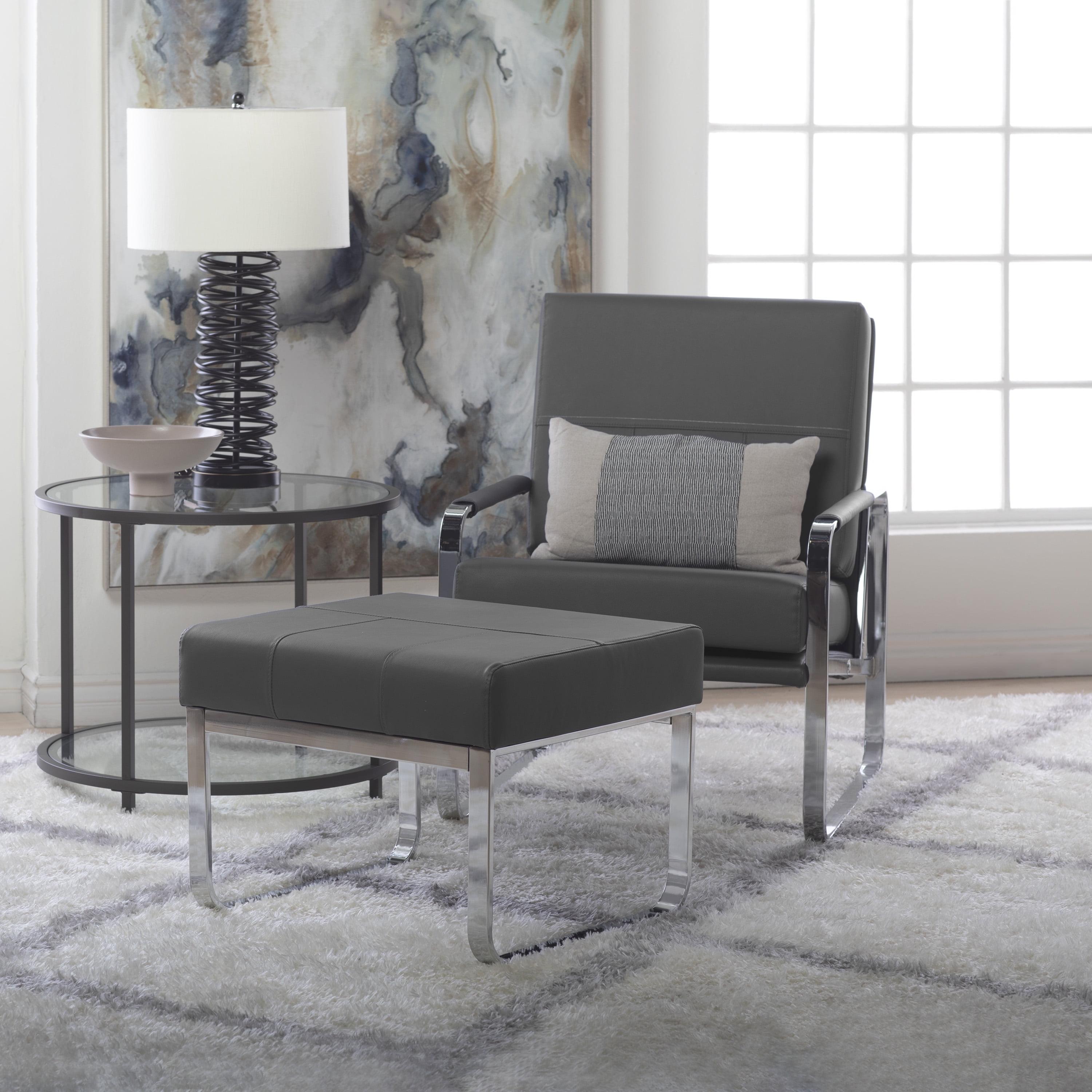 Smoke Gray Leather and Chrome Accent Chair