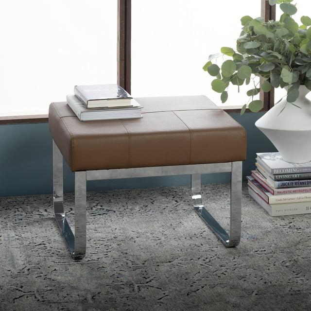 Rectangular Allure Modern Blended Leather Ottoman Caramel Brown/Chrome - Studio Designs Home