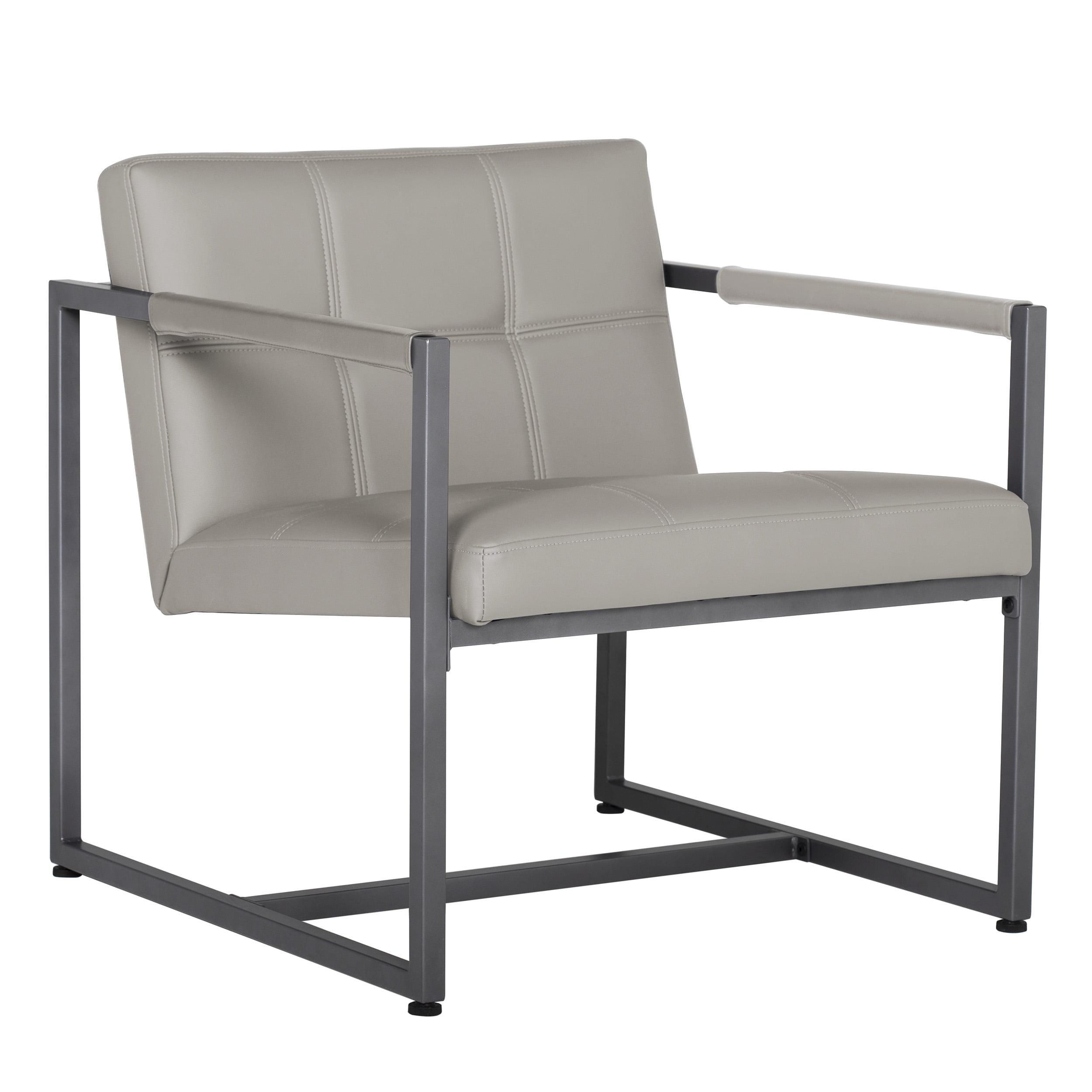 studio designs Camber Mid Century Modern Small Living Room Accent Chair Blended Leather and Metal Frame Pewter Gray/Mushroom